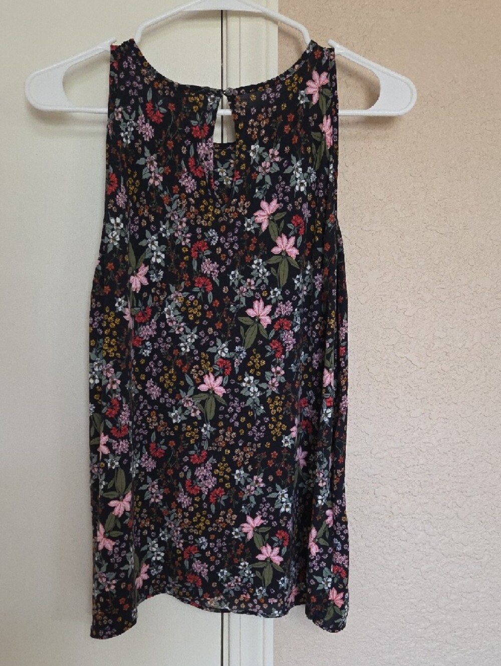 LOFT Dark Blue Floral Tank with Pink and Yellow Blooms - Picture 4 of 9